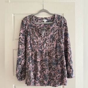 J. Jill Pink Paisley Boho Peasant Blouse Long Sleeve Top Size: 2X